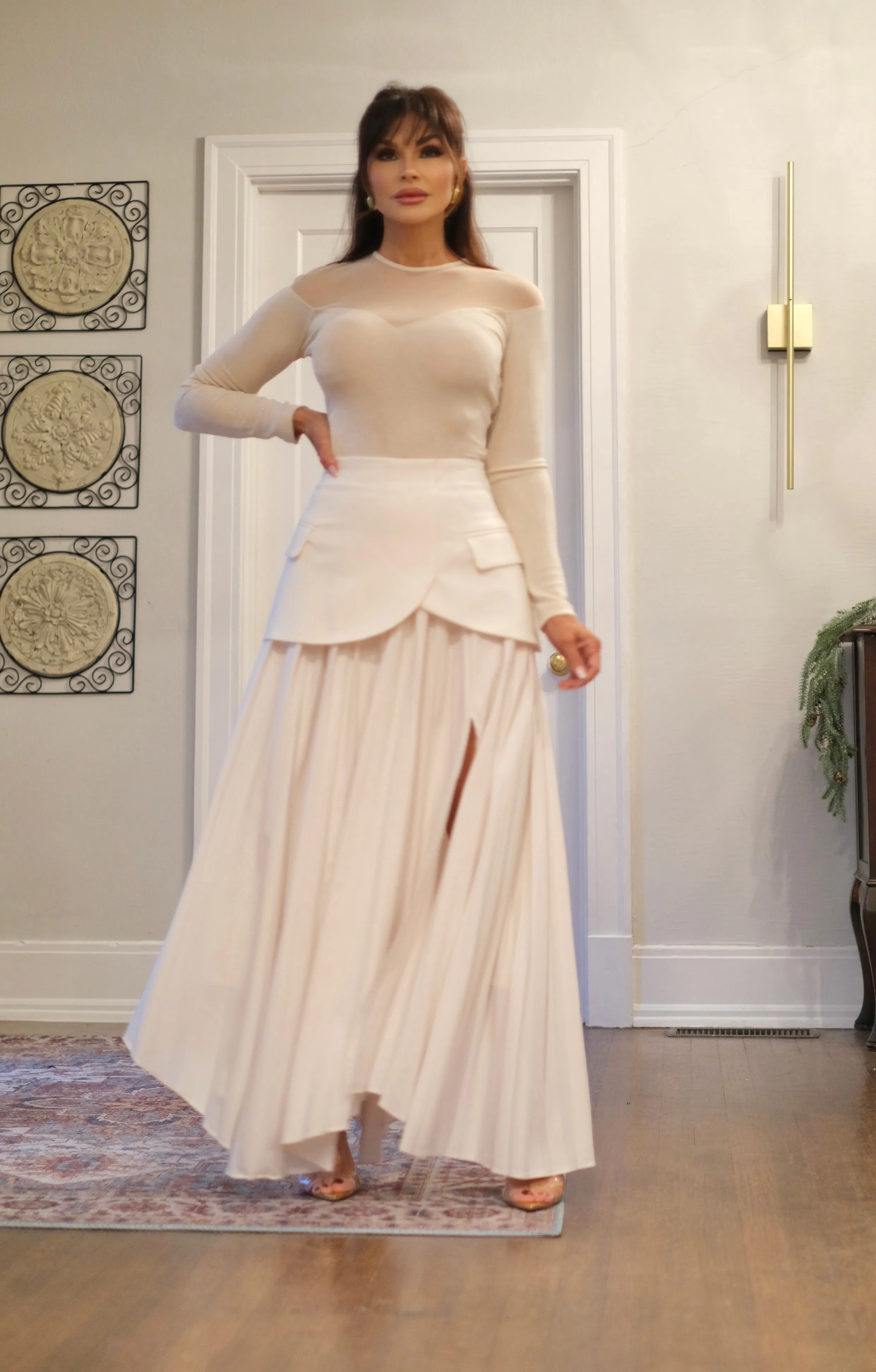 Ivy Ivory Pleated Asymmetrical Skirt