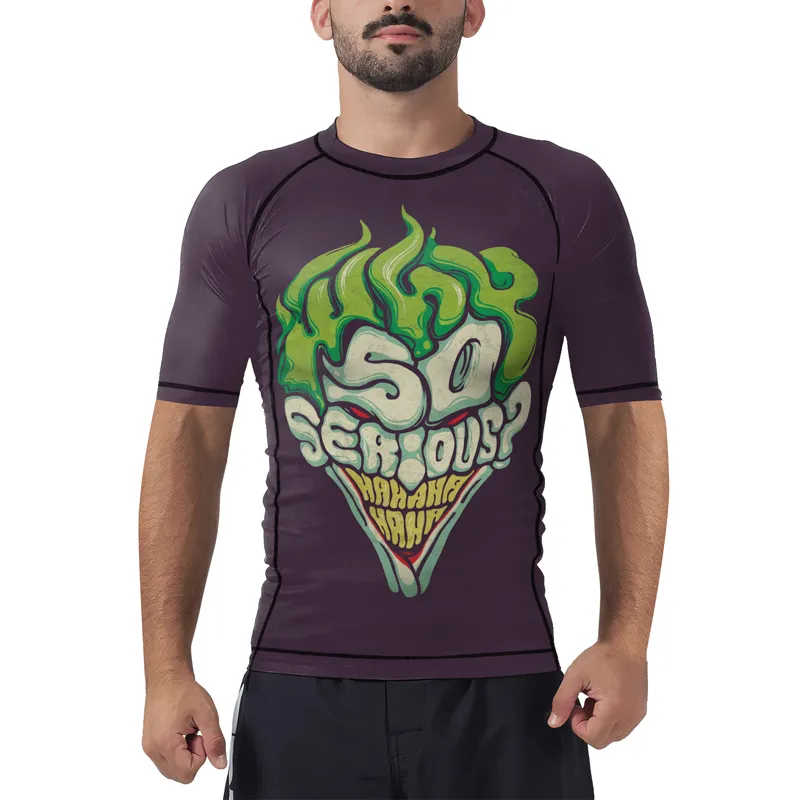 Joker Why So Serious HaHaHa Purple Men's Short Sleeve Rash Guard