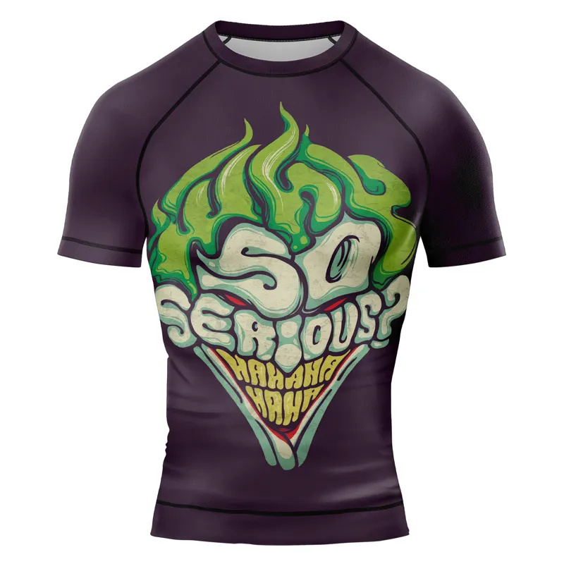 Joker Why So Serious HaHaHa Purple Men's Short Sleeve Rash Guard