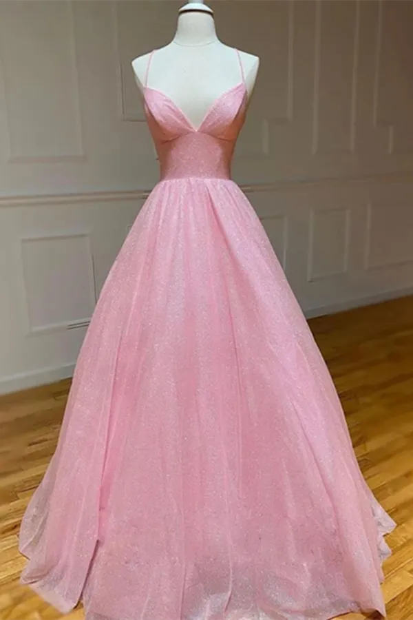 Kateprom Chic A line Spaghetti Straps Sparkly Prom Dress Tulle Evening Dress KPP1475
