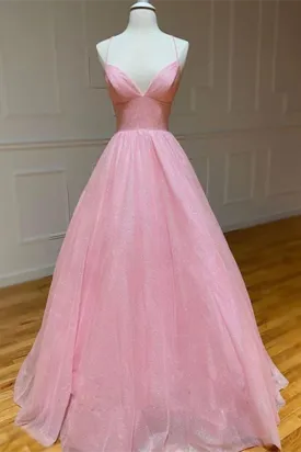 Kateprom Chic A line Spaghetti Straps Sparkly Prom Dress Tulle Evening Dress KPP1475