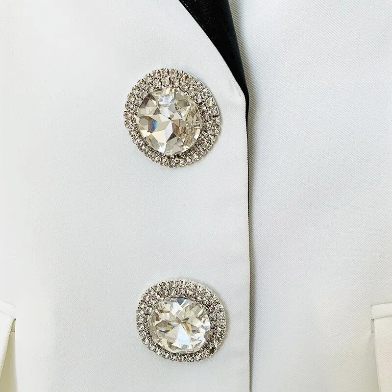 Leather Collar Diamonds Buttons Blazer Dress