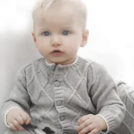 Light Grey Baby Lamb Lattice Cotton Cardigan Sweater