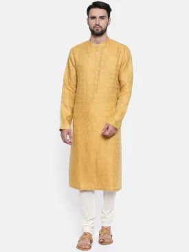 Linen Jaquard Yellow Kurta Set - MMK0158