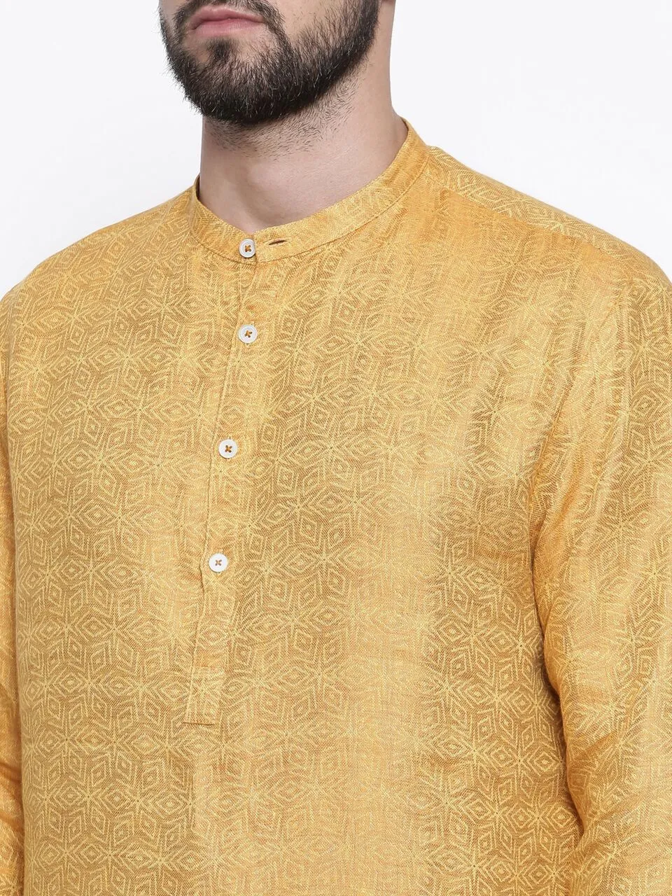 Linen Jaquard Yellow Kurta Set - MMK0158