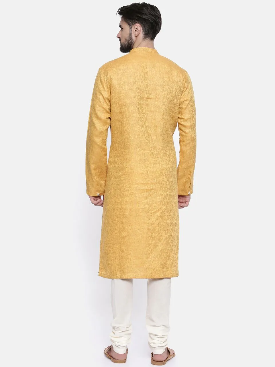 Linen Jaquard Yellow Kurta Set - MMK0158