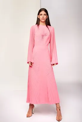 Long-Sleeved Pleated A-line Midi Dress