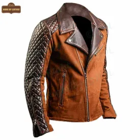M008 Men's Cafe Racer Stylish Biker Real Leather Suede Brown Jacket
