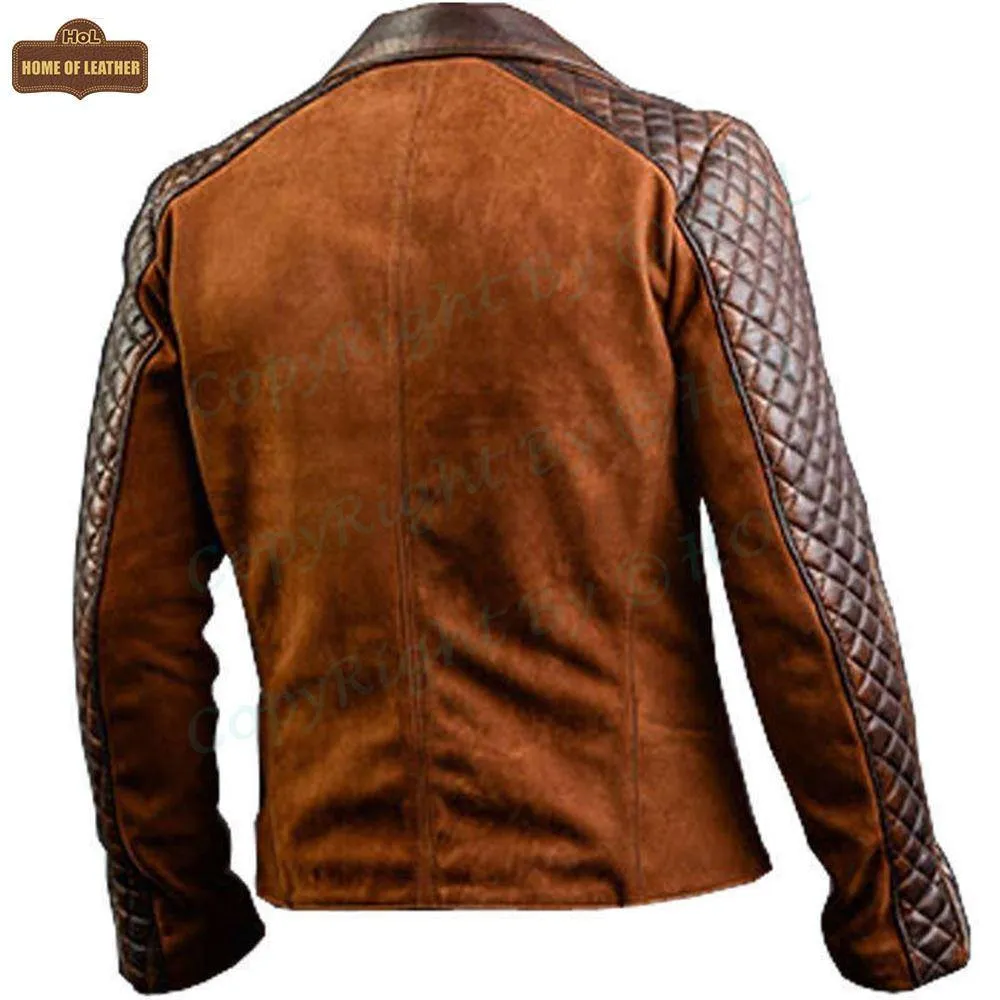 M008 Men's Cafe Racer Stylish Biker Real Leather Suede Brown Jacket