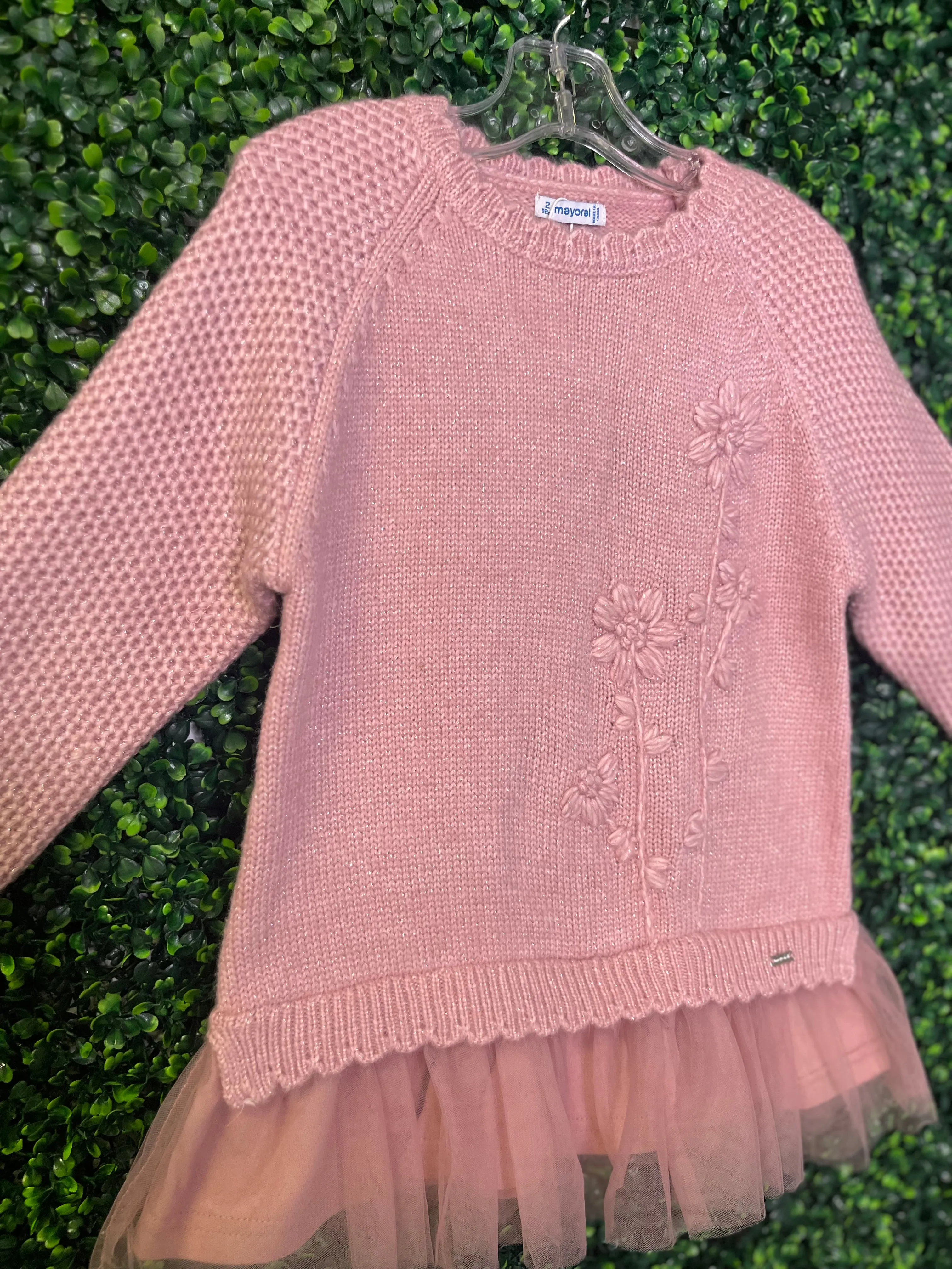 Mayoral Girls' Mauve Floral Metallic Knit Sweater Dress 4918