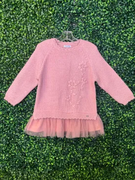 Mayoral Girls' Mauve Floral Metallic Knit Sweater Dress 4918