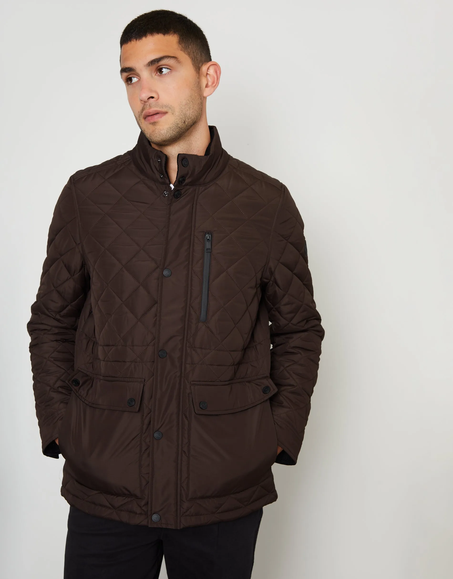 Men's Brown Showerproof Quilted Patch Pocket Jacket