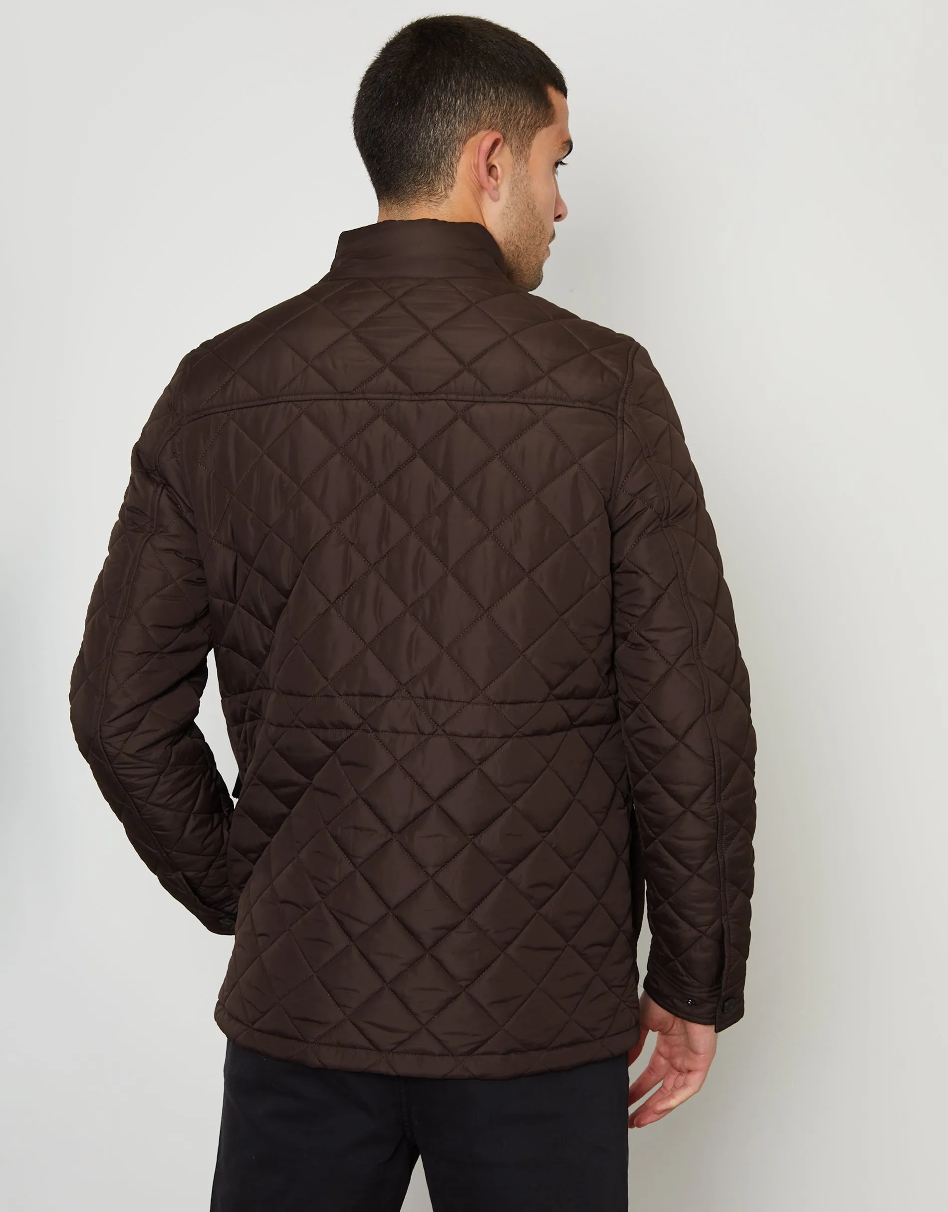 Men's Brown Showerproof Quilted Patch Pocket Jacket