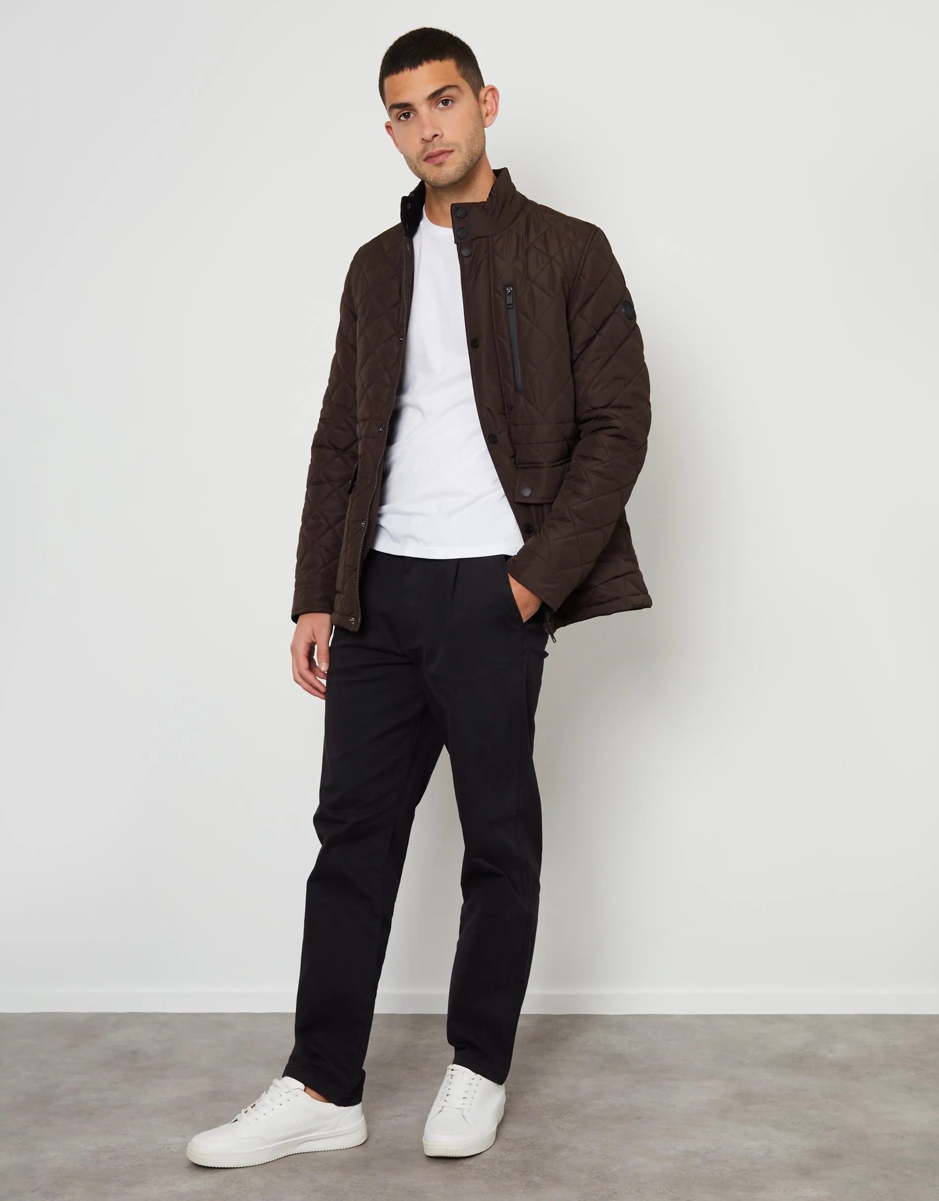 Men's Brown Showerproof Quilted Patch Pocket Jacket