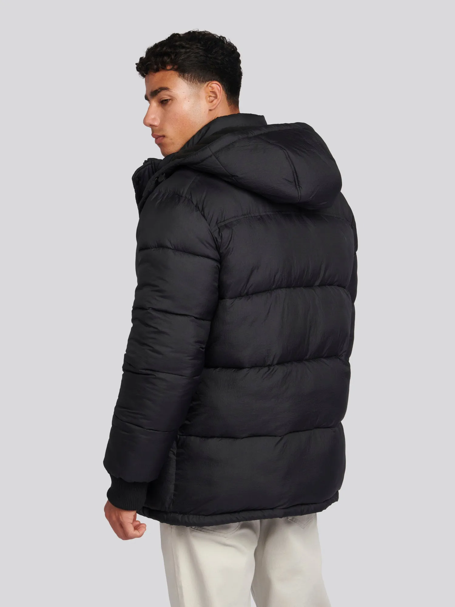 Mens Hooded Quilted Puffer Coat in Black