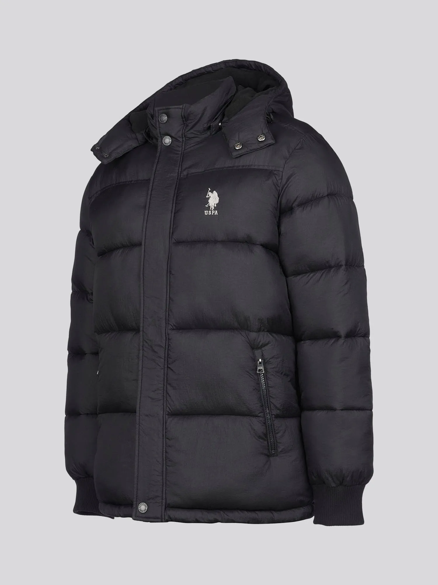 Mens Hooded Quilted Puffer Coat in Black