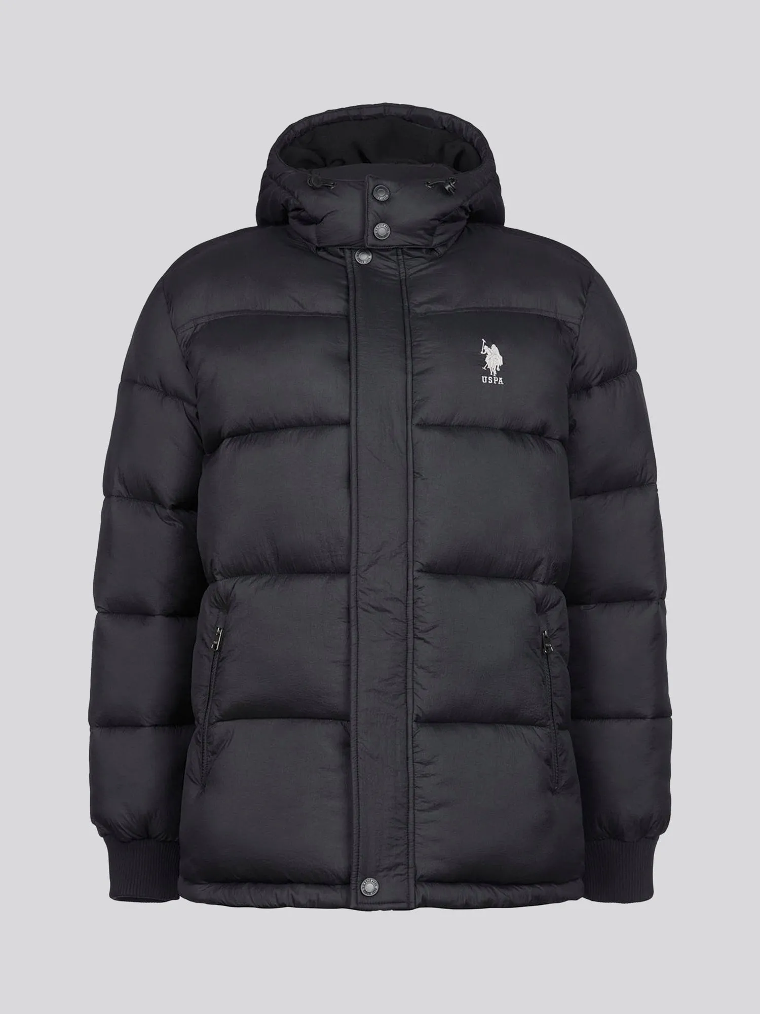 Mens Hooded Quilted Puffer Coat in Black