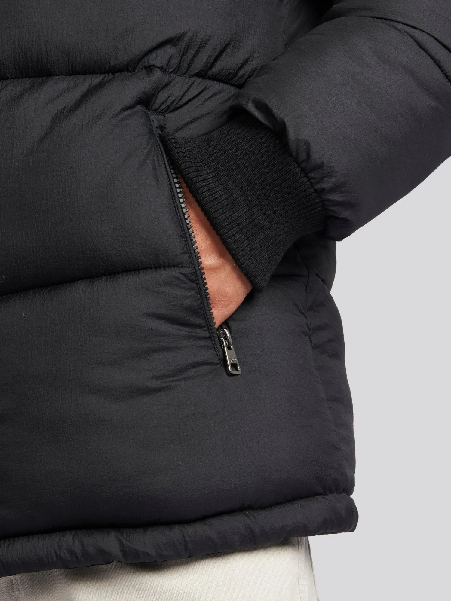 Mens Hooded Quilted Puffer Coat in Black