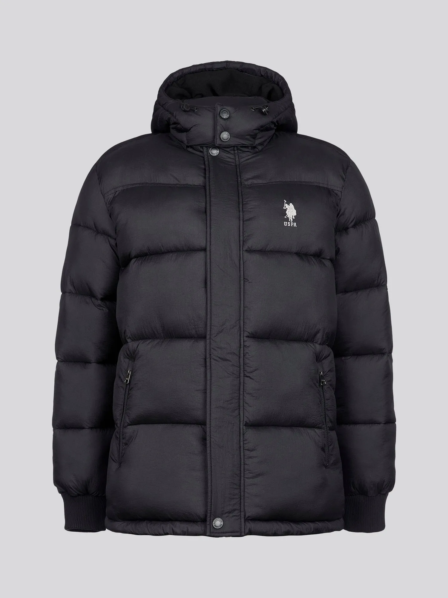 Mens Hooded Quilted Puffer Coat in Black