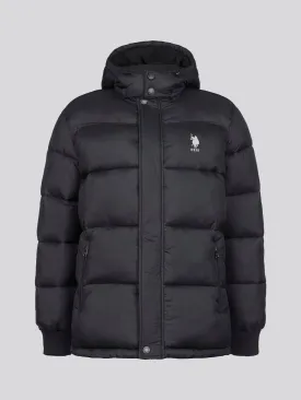 Mens Hooded Quilted Puffer Coat in Black
