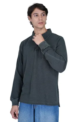 Olive Green Solid Polo Neck Cotton Blend Sweater - Relaxed Fit