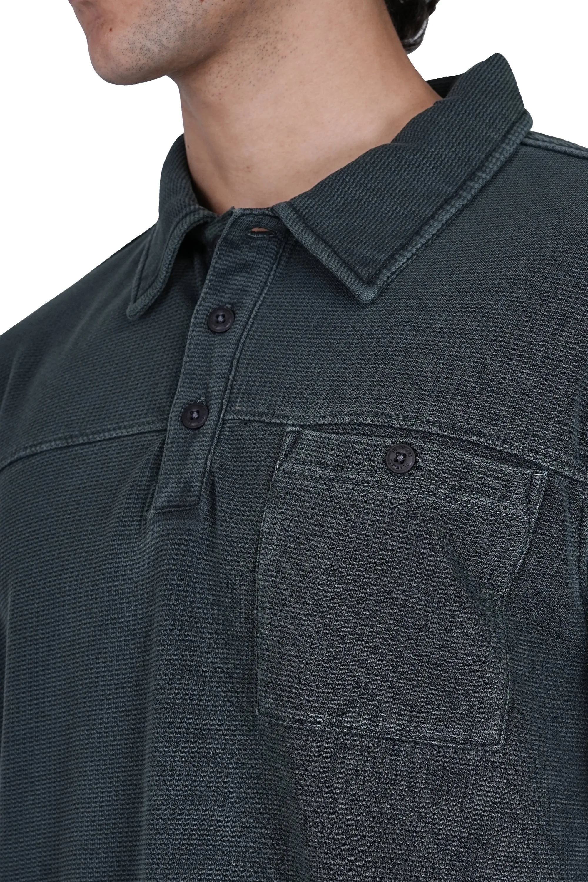 Olive Green Solid Polo Neck Cotton Blend Sweater - Relaxed Fit