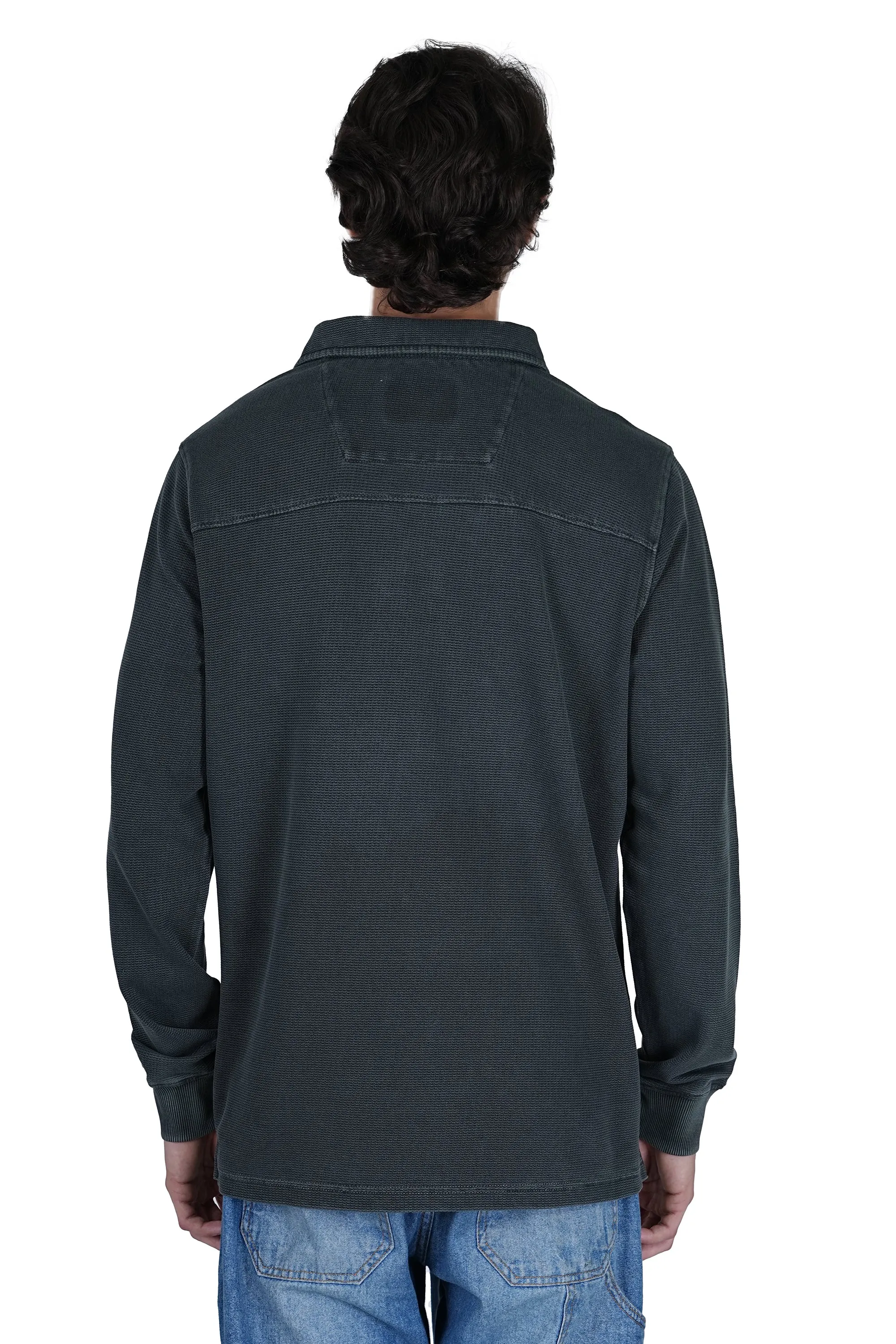 Olive Green Solid Polo Neck Cotton Blend Sweater - Relaxed Fit