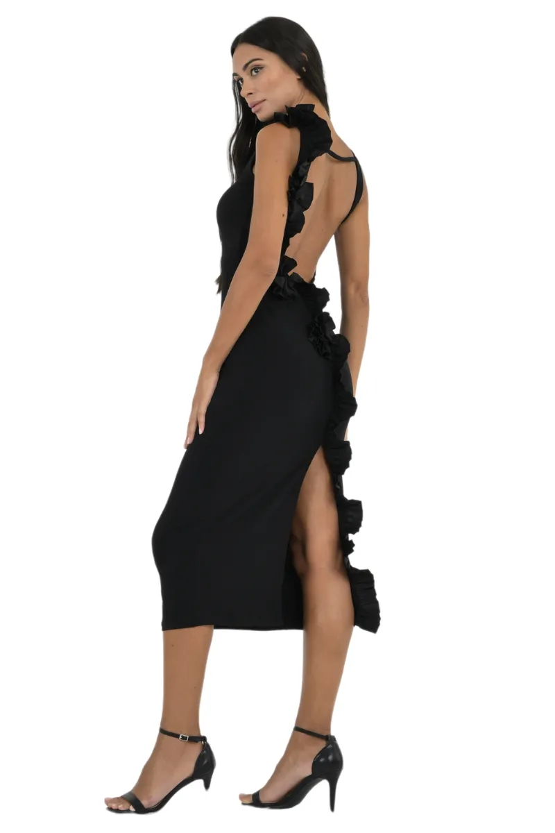Open Back Tango Dress With Pleated Details
