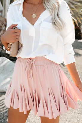 Pink Elastic Waist Pleated Skirt