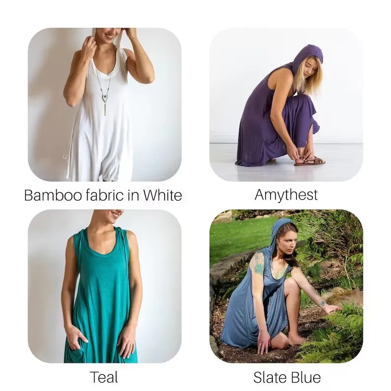 Pixie Sleeveless Hoodie Dress in White Bamboo Fabric