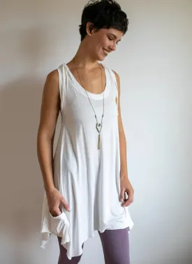 Pixie Sleeveless Hoodie Dress in White Bamboo Fabric
