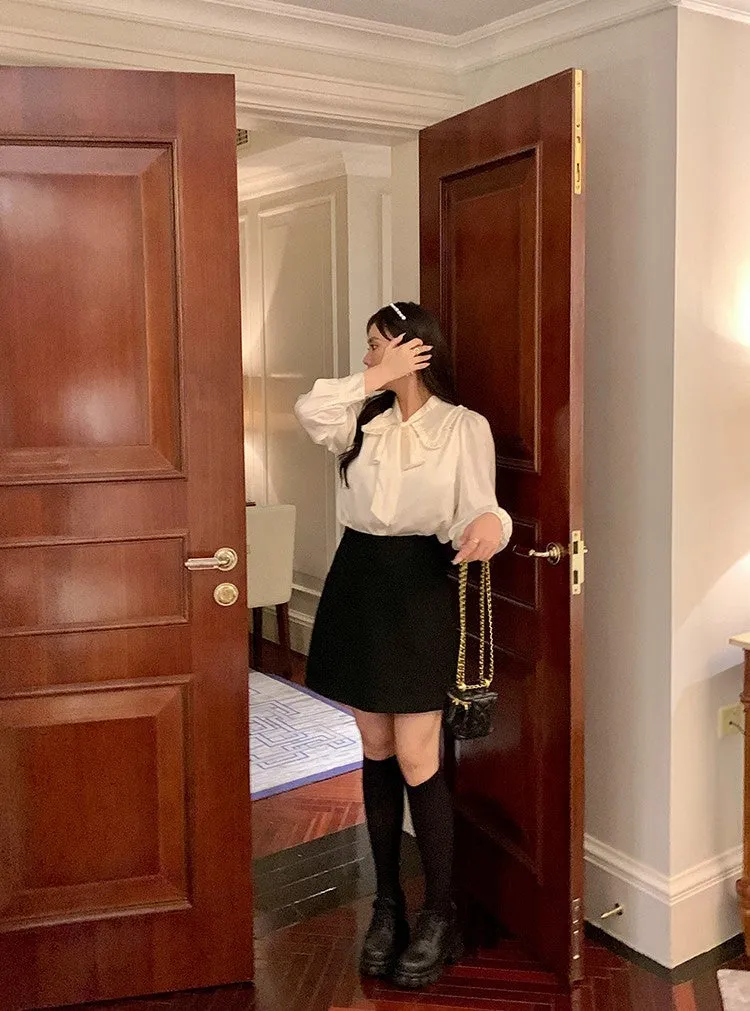Plus Size Women Retro Elegant Formal Satin White Blouses