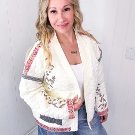 Pol Cloud Chaser Cream Quilted Open Front Embroidered Jacket