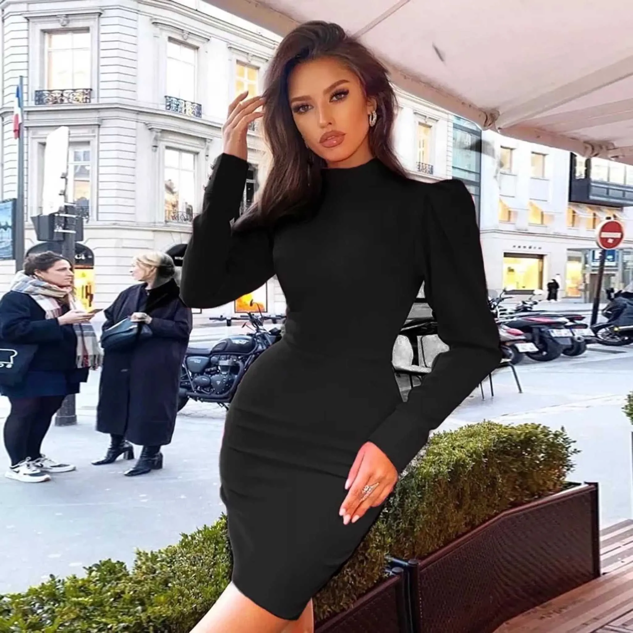 Puffy Sleeve Sweater Dress