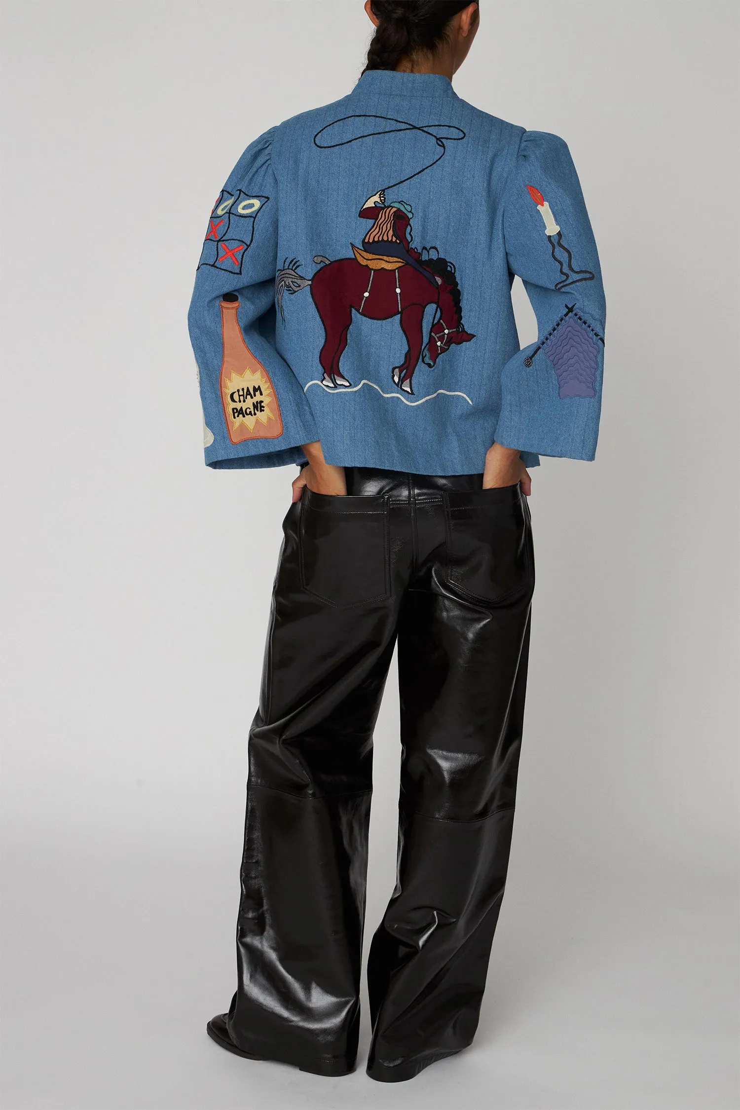Quilted handcrafted circus jacket - Washed Denim Blue