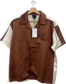 Reiss Tobacco/Cream Satin Colourblock Shirt UK M