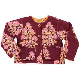 Reversible Quilted Jacket, Burgundy Bouquet Floral