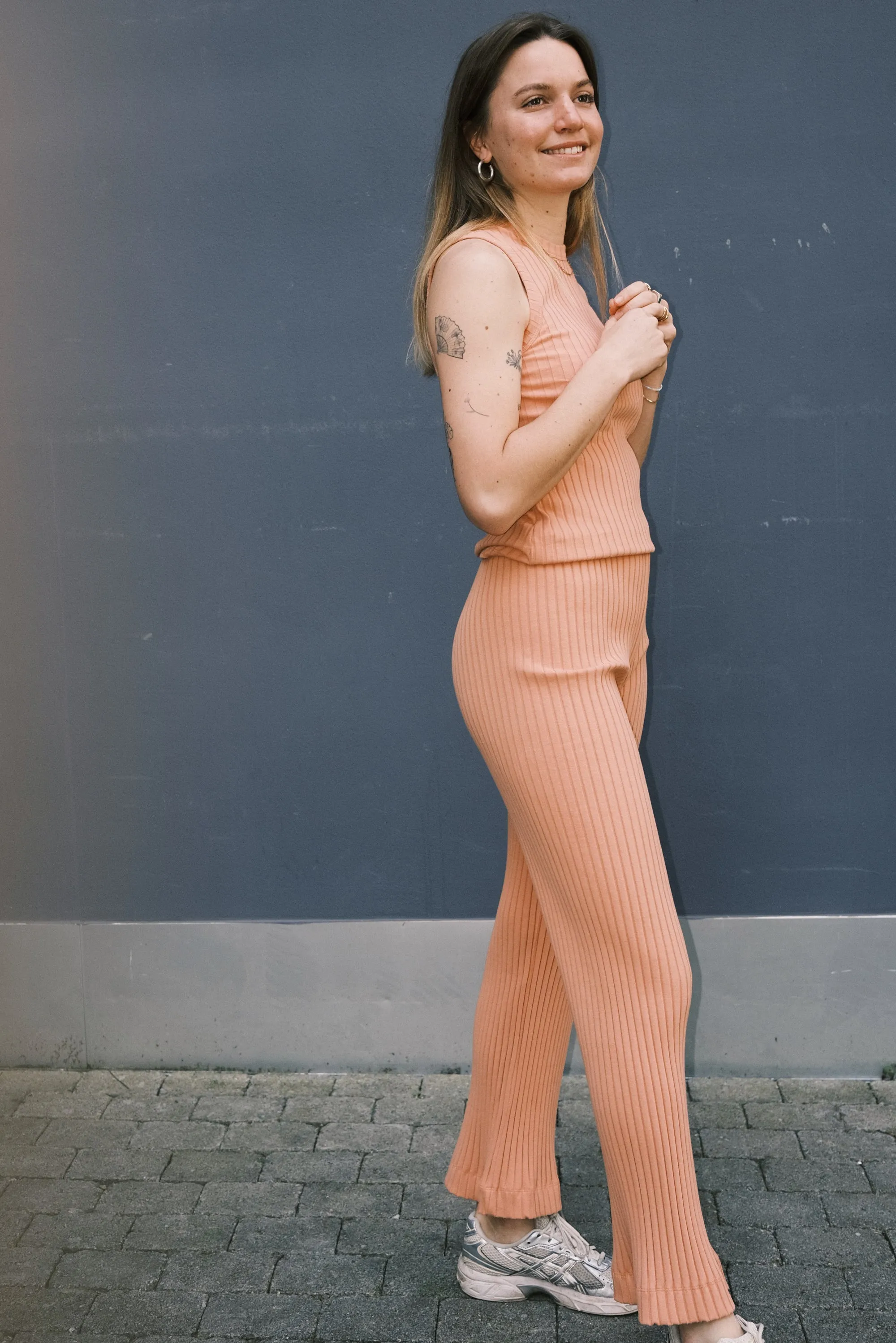 ribbed cotton pants - melon