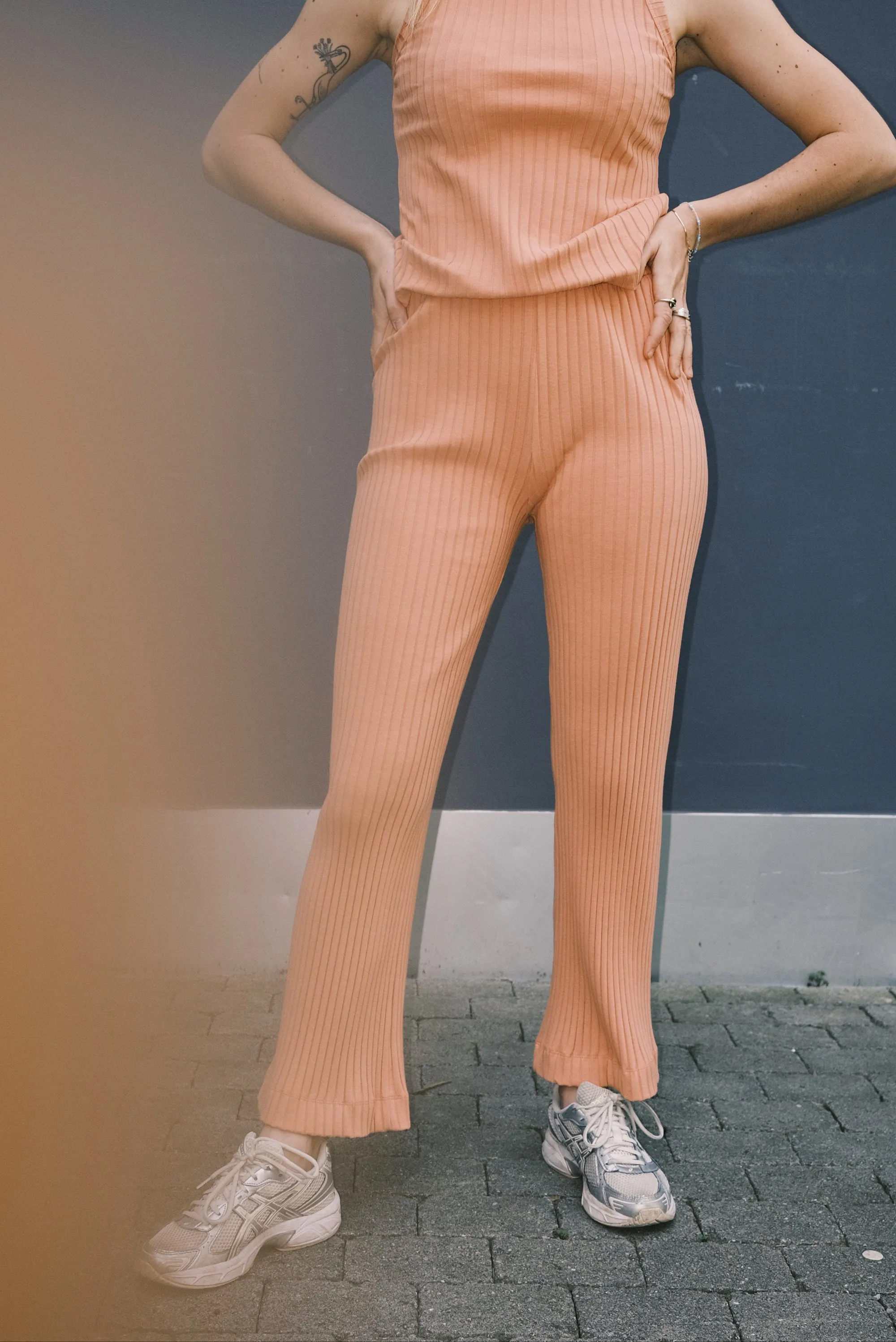 ribbed cotton pants - melon