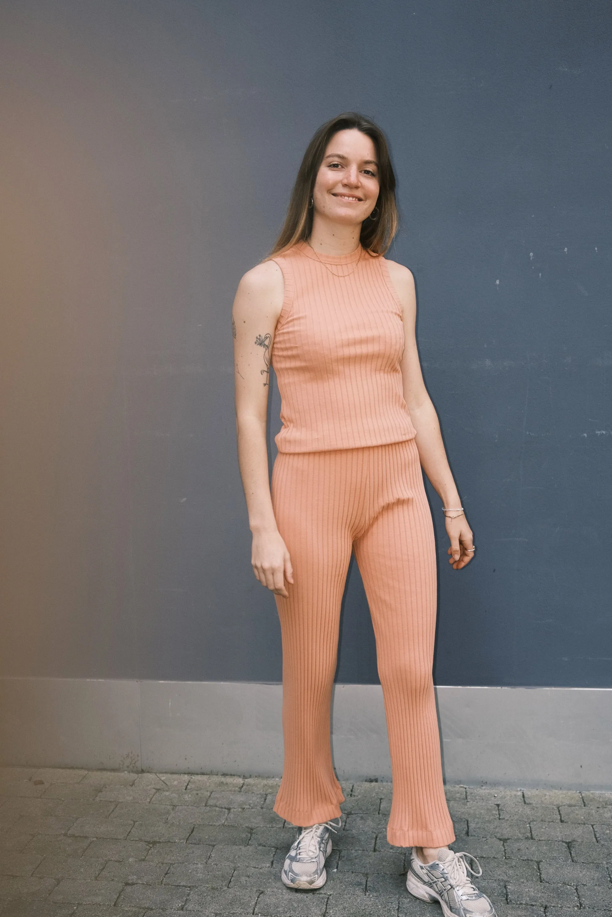 ribbed cotton pants - melon