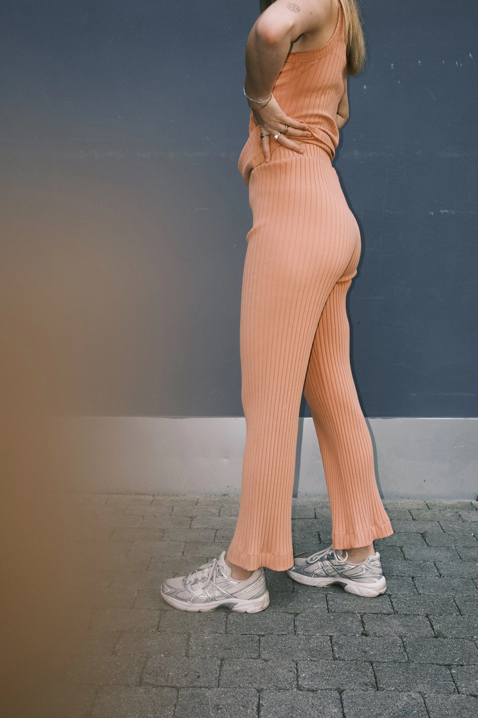 ribbed cotton pants - melon