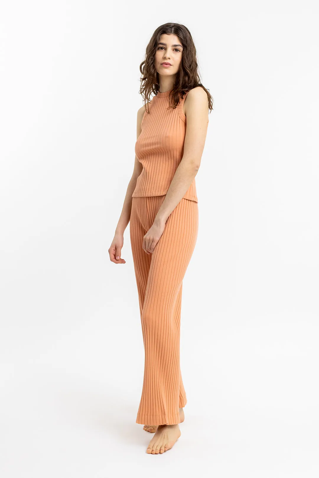 ribbed cotton pants - melon