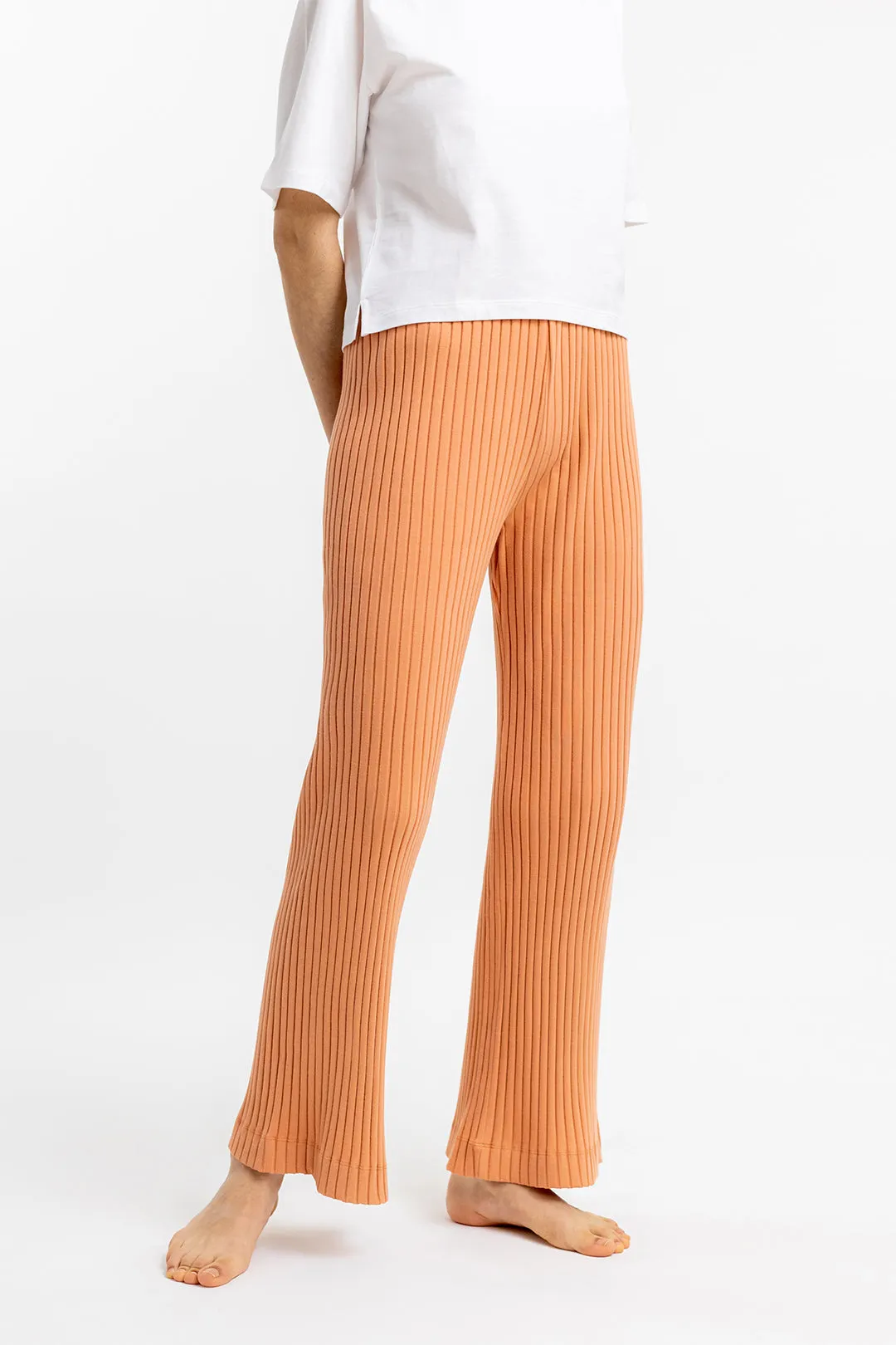 ribbed cotton pants - melon