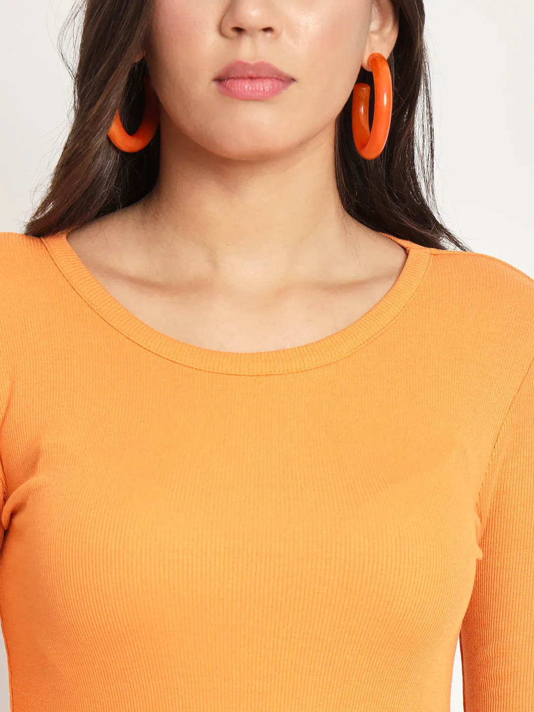 Ribbed Round Neck Fitted Top