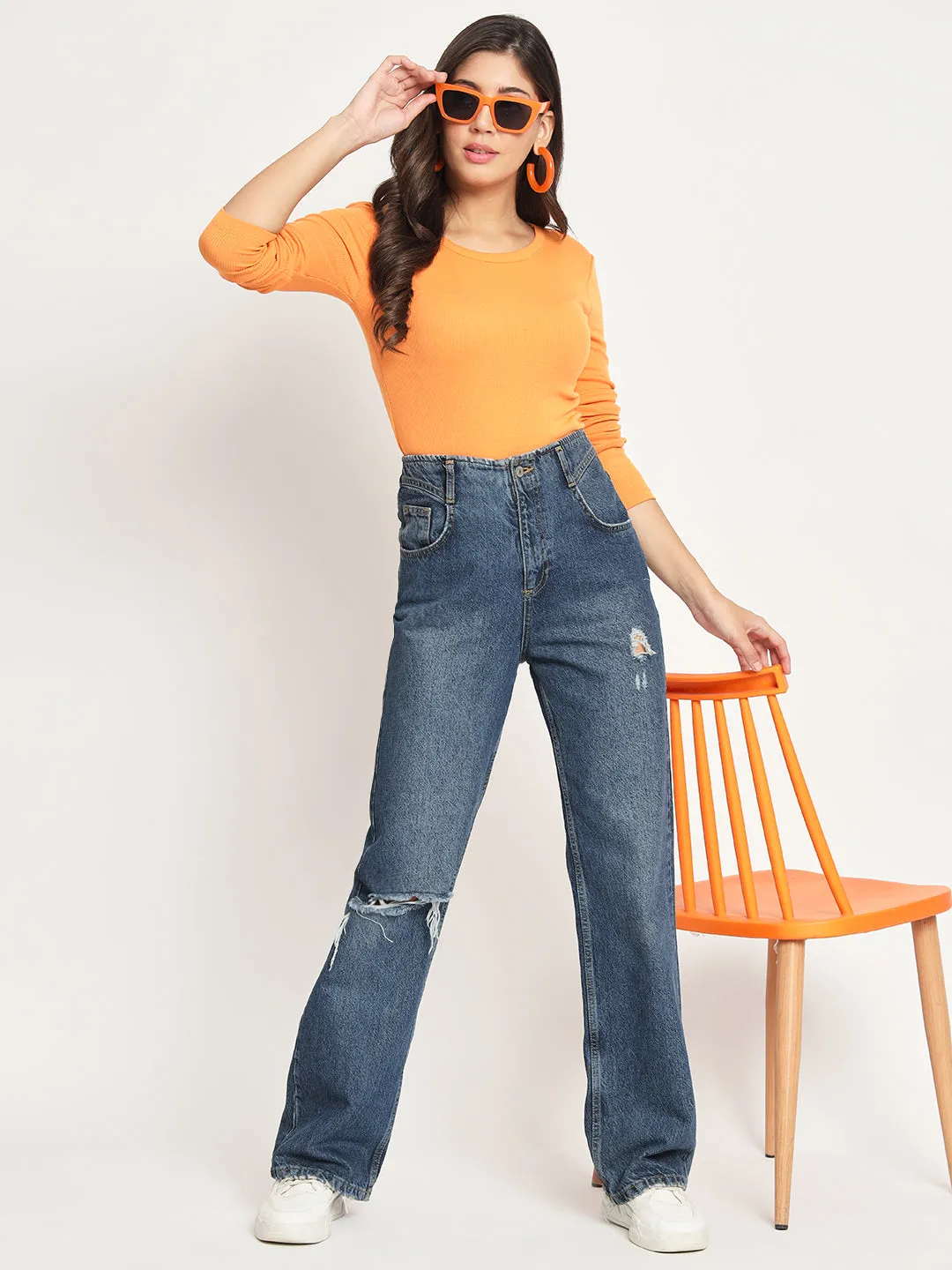 Ribbed Round Neck Fitted Top