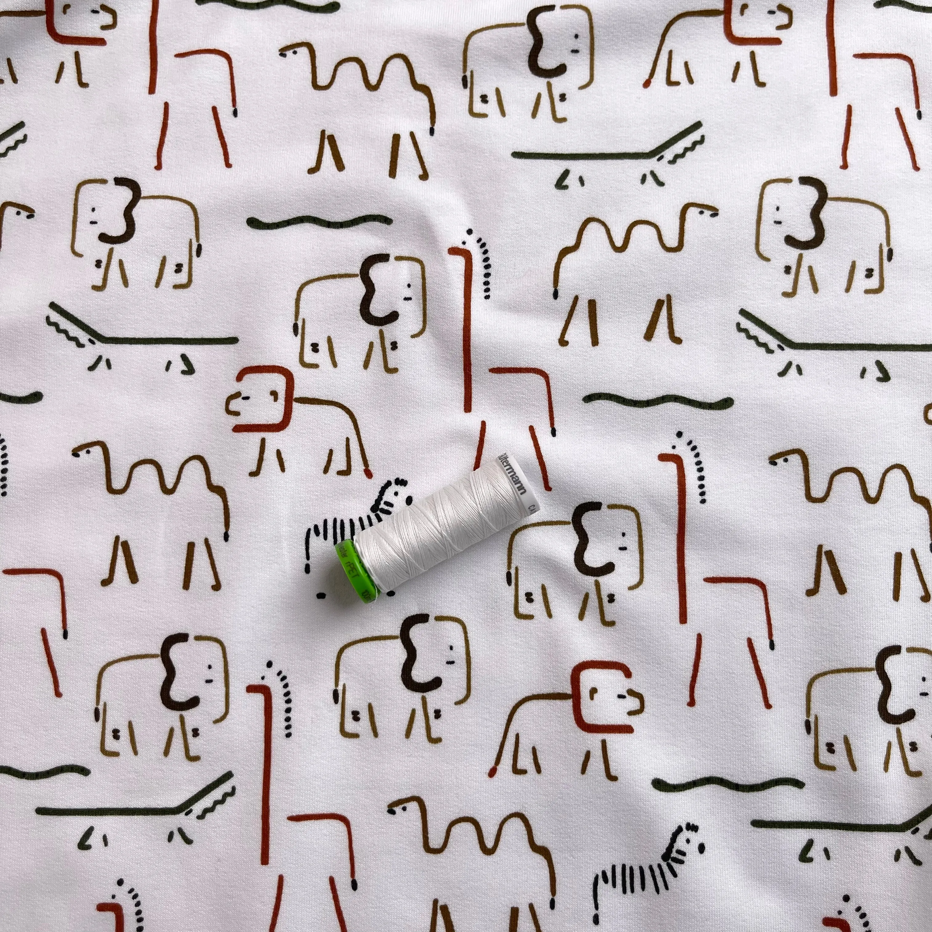 Safari Animals Peach Soft Cotton French Terry on White