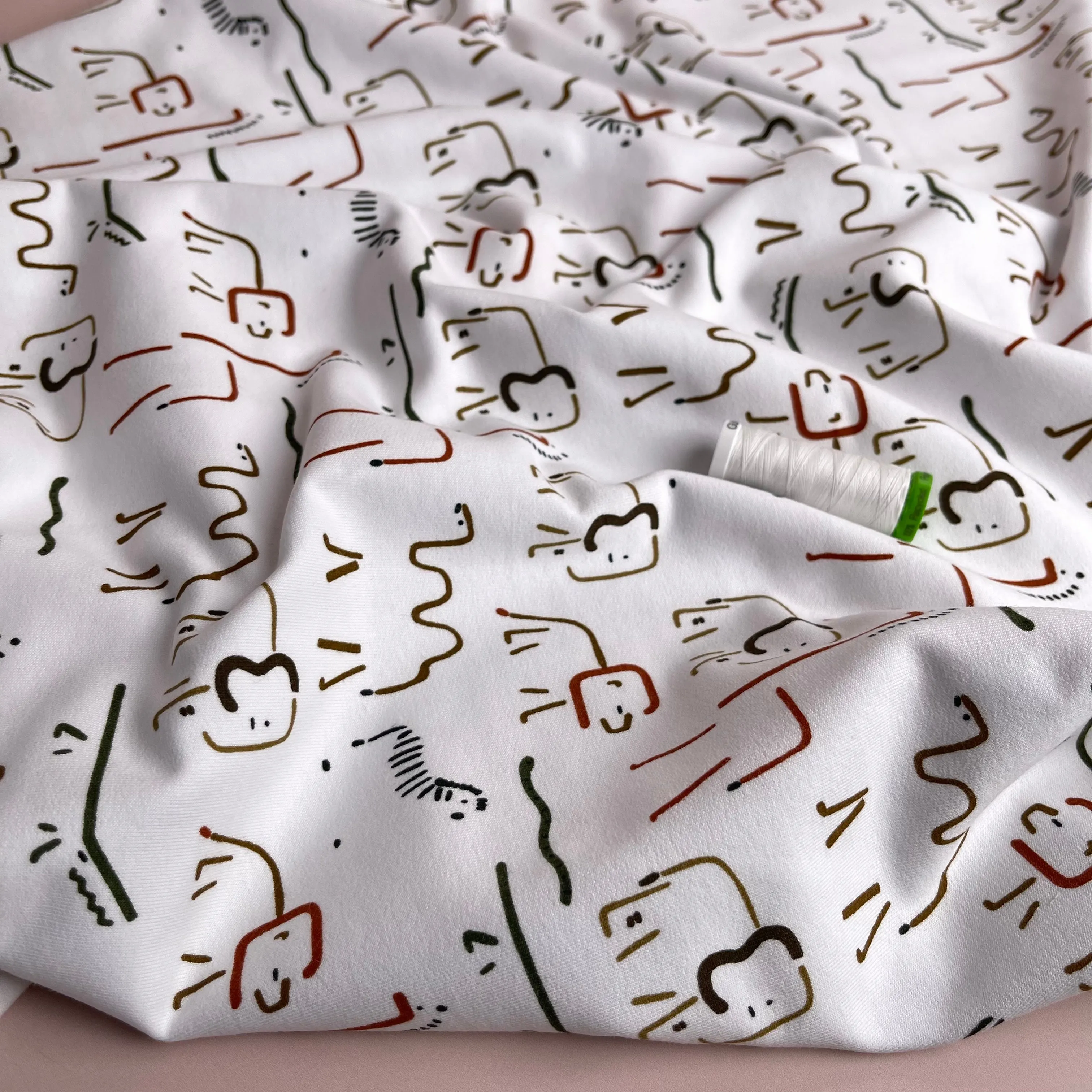 Safari Animals Peach Soft Cotton French Terry on White