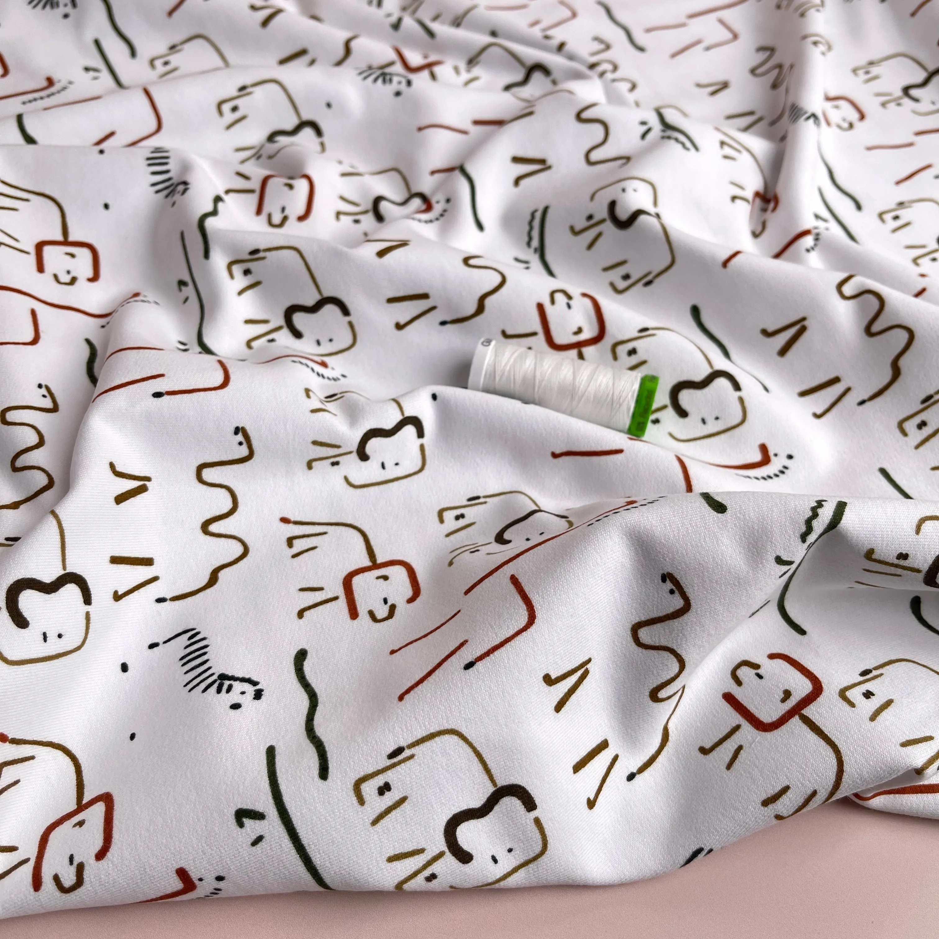 Safari Animals Peach Soft Cotton French Terry on White