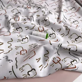 Safari Animals Peach Soft Cotton French Terry on White