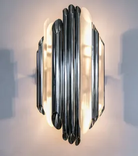 Sculptural Modern Wall Light In 2 Sizes With Plexiglass "Pipes" In Chrome Or Bronze